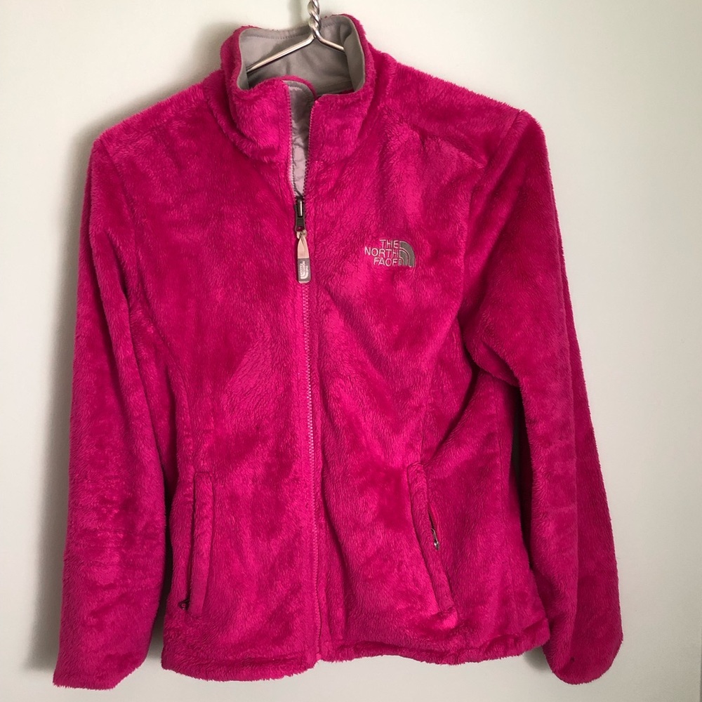 Women’s Pink Fuzzy North Face Zip Up Jacket
